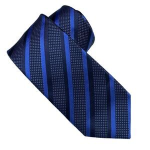 Tattersall London Mens Repp Tie Designer Blue Striped Necktie 100% Silk 61” Long
